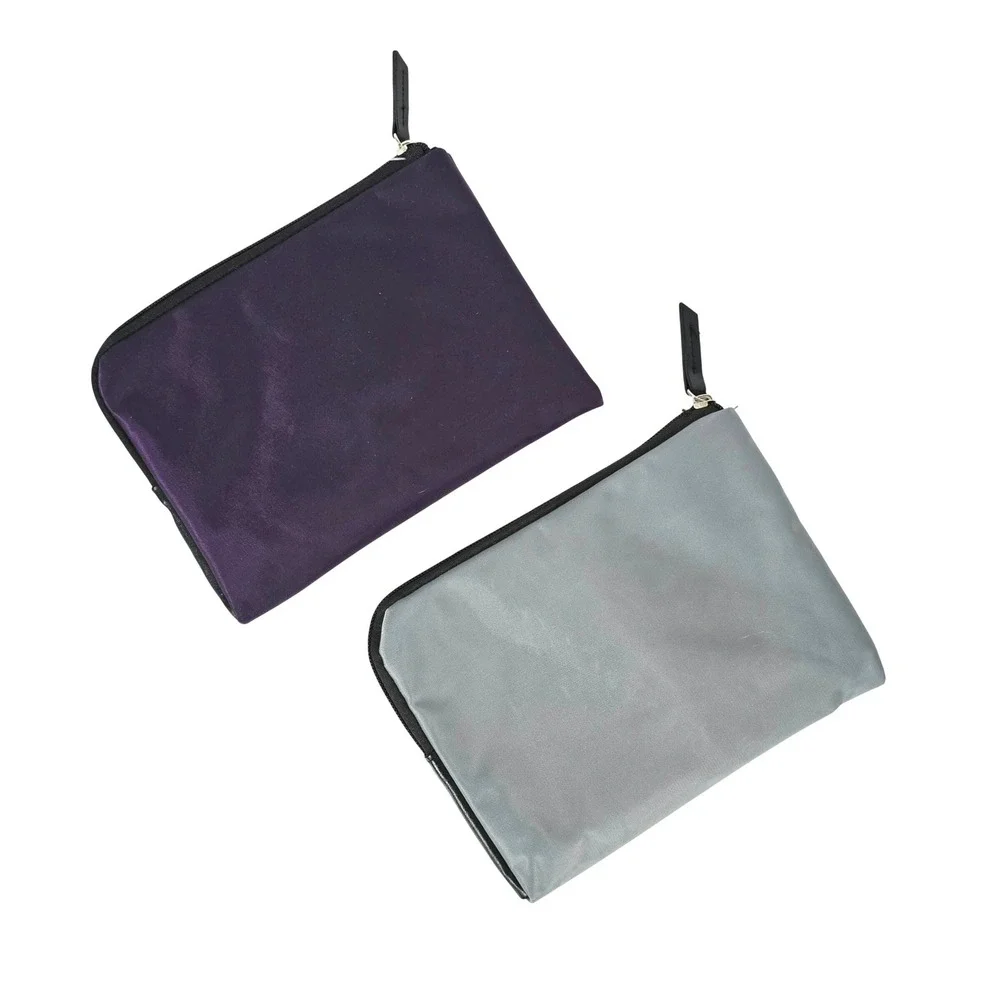 Lot of 2 TUMI for Delta Zip Travel Cosmetic Bag Toiletry‎ Purple Silver Nylon